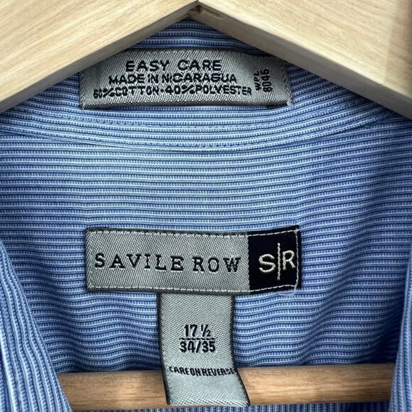 SAVILE ROW XL (17.5) Blue Pinstriped Dress Shirt Button Down Long Sleeve - Picture 6 of 7
